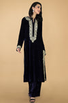 Midnight Blue Silk Velvet Kashmiri Tilla Embroidered Kurta Set