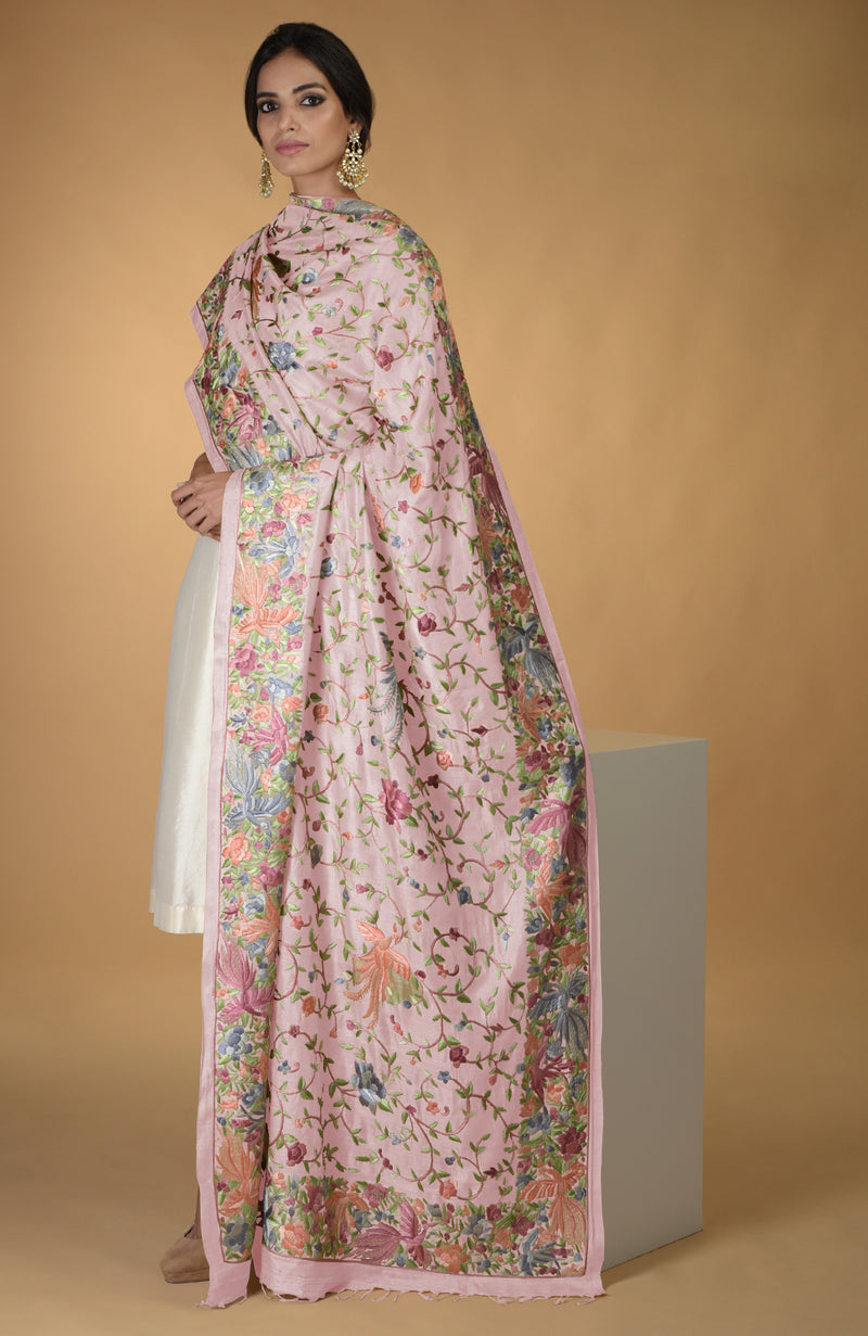 Pre-Order Masterpiece Fawn Parsi Gara Hand Embroidered Dupatta