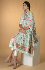 Pre-Order Masterpiece Sage green Parsi Gara Hand Embroidered Dupatta