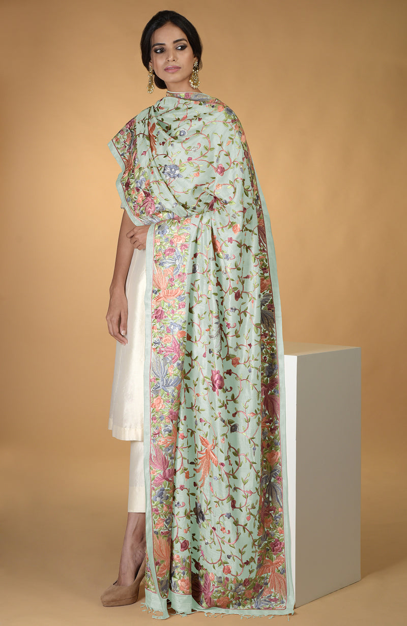 Pre-Order Masterpiece Fawn Parsi Gara Hand Embroidered Dupatta