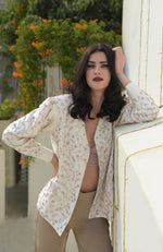 Snowberry Sequined Ivory-Pink Hand Embroidered Structured Jacket