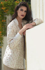 Snowberry Sequined Ivory-Pink Hand Embroidered Structured Jacket