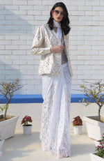 Snowberry Sequined Ivory-Pink Hand Embroidered Structured Jacket