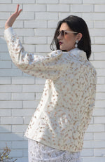 Snowberry Sequined Ivory-Pink Hand Embroidered Structured Jacket