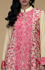 Beige Rose Parsi Gara Embroidered Jacket Set