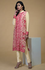 Beige Rose Parsi Gara Embroidered Jacket Set