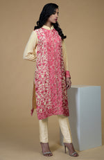 Beige Rose Parsi Gara Embroidered Jacket Set