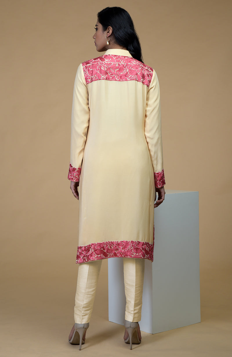 Beige Rose Parsi Gara Embroidered Jacket Set