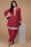 Shiraz Red Parsi Gara Embroidered Kurta Set