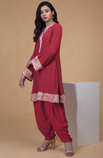 Shiraz Red Parsi Gara Embroidered Kurta Set