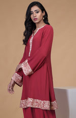 Shiraz Red Parsi Gara Embroidered Kurta Set