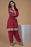 Shiraz Red Parsi Gara Embroidered Kurta Set
