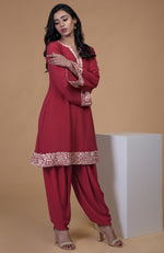 Shiraz Red Parsi Gara Embroidered Kurta Set