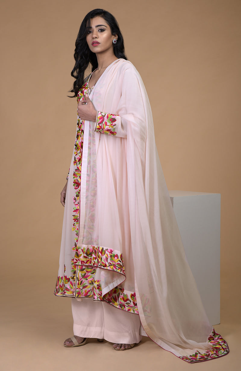 Petal Pink Parsi Gara Embroidered Kurta Set