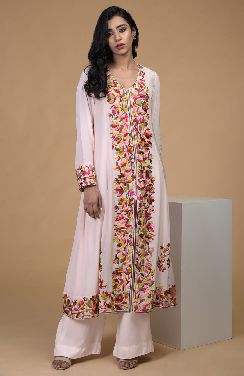 Petal Pink Parsi Gara Embroidered Kurta Set