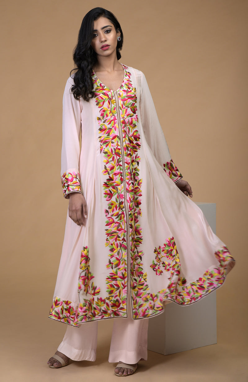 Petal Pink Parsi Gara Embroidered Kurta Set