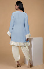 Dusty Blue Parsi Gara Embroidered Patiala Pants Suit
