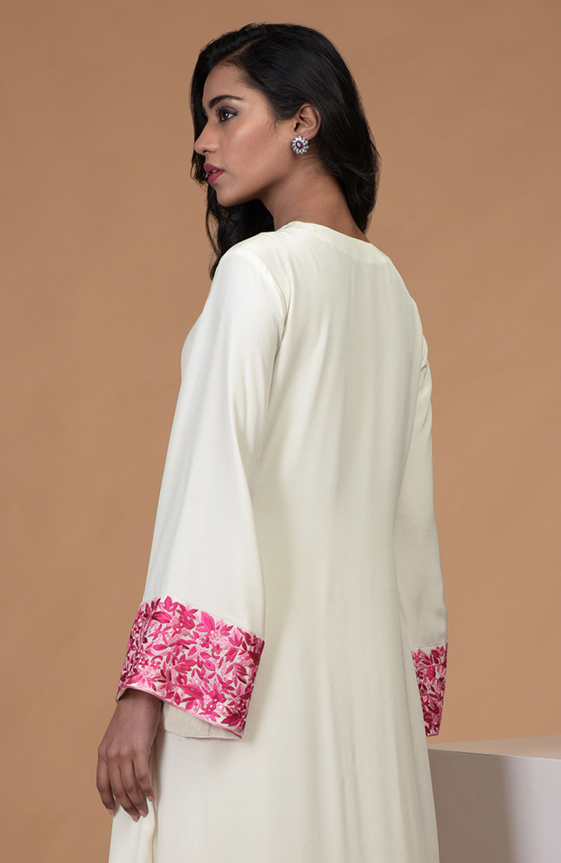 Ivory Pink Parsi Gara & Beads Embroidered Kurta Set