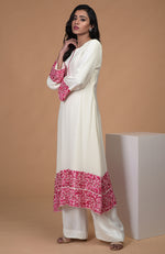 Ivory Pink Parsi Gara & Beads Embroidered Kurta Set