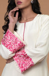 Ivory Pink Parsi Gara & Beads Embroidered Kurta Set