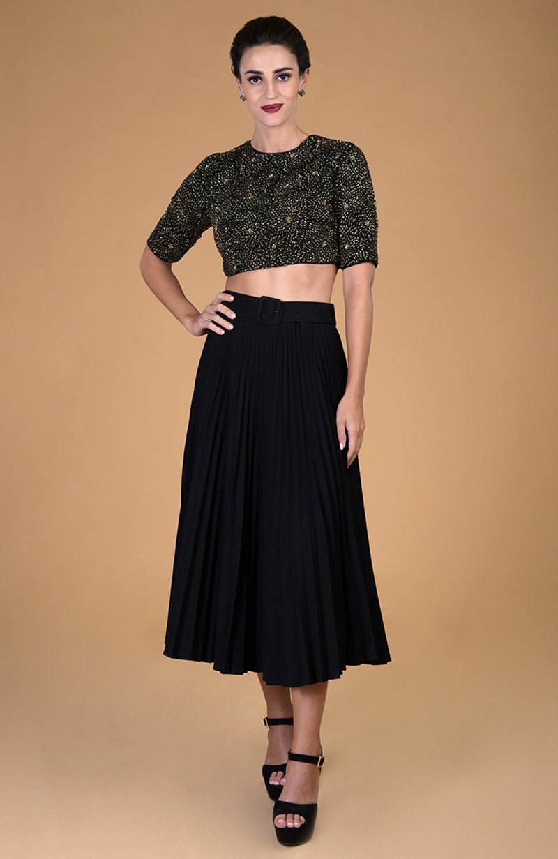 TARA - Black Gold Hand Embroidered Blouse