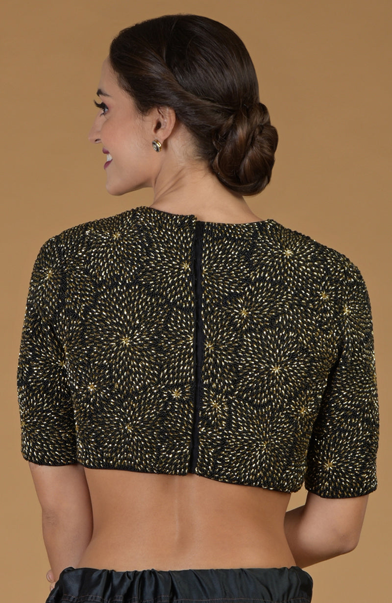 TARA - Black Gold Hand Embroidered Saree & Blouse