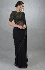 TARA - Black Gold Hand Embroidered Saree & Blouse
