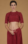 TARA - Red Foliage Hand Embroidered Saree & Blouse