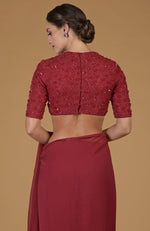 TARA - Red Foliage Hand Embroidered Saree & Blouse