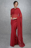 TARA - Red Foliage Hand Embroidered Saree & Blouse