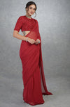 TARA - Red Foliage Hand Embroidered Saree & Blouse