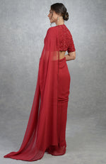 TARA - Red Foliage Hand Embroidered Saree & Blouse