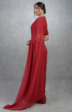 TARA - Red Foliage Hand Embroidered Saree & Blouse