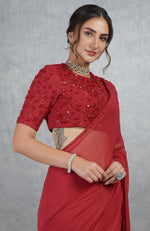 TARA - Red Foliage Hand Embroidered Saree & Blouse