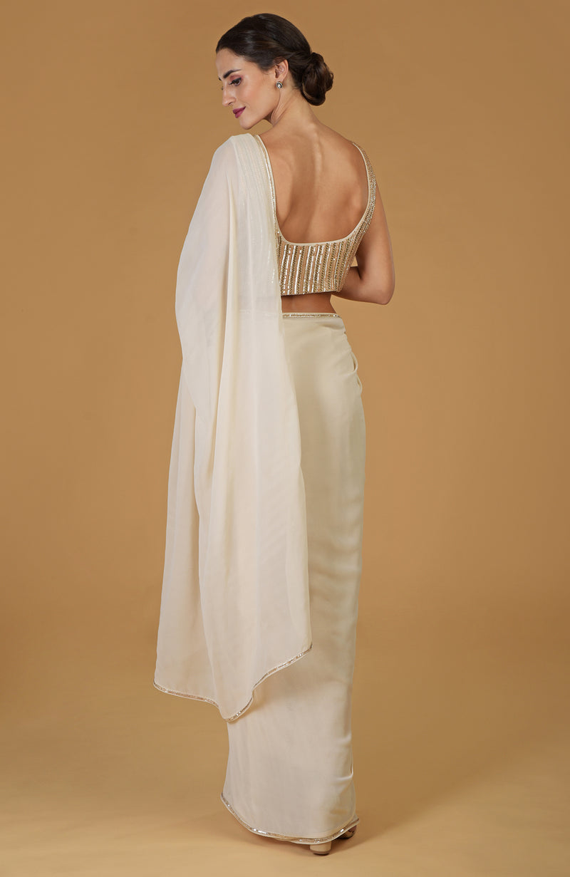 Tara - Champagne Gold Hand Embroidered Saree & Blouse