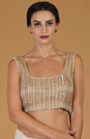 Tara - Champagne Gold Hand Embroidered Saree & Blouse