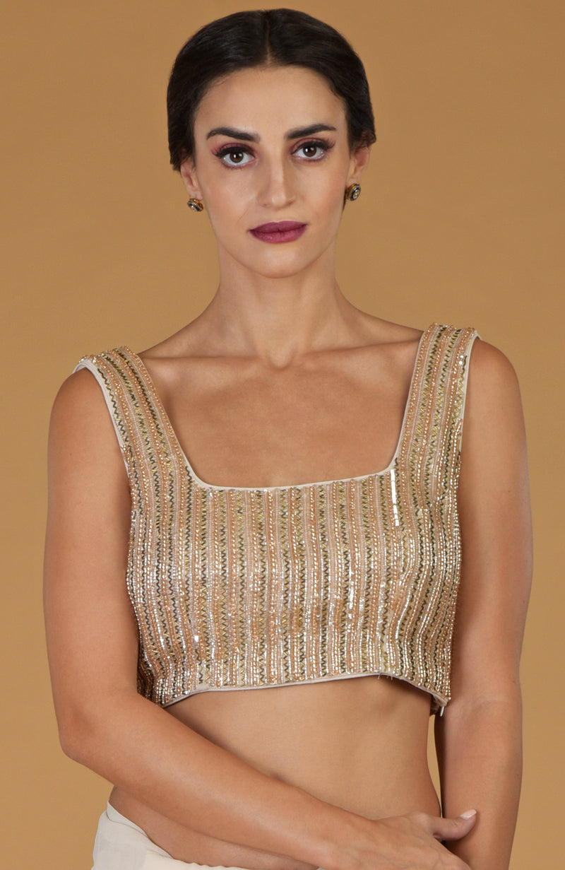 Tara - Champagne Gold Hand Embroidered Saree & Blouse