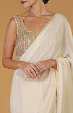 Tara - Champagne Gold Hand Embroidered Saree & Blouse