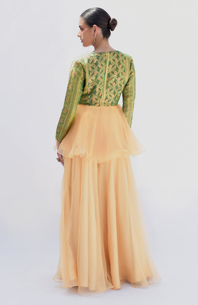 Rangkat Banarasi Handwoven Peplums with Gold Sharara