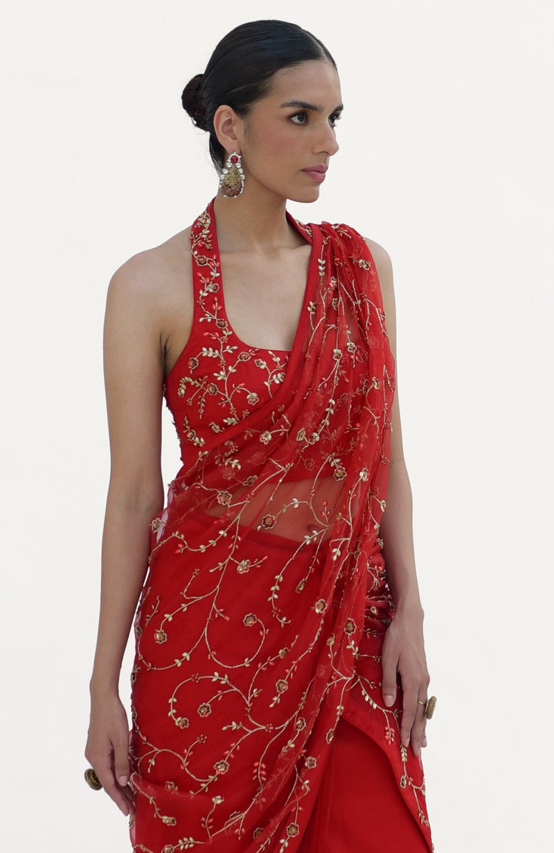 Scarlett Hand Embroidered Draped Saree Set