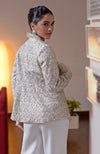 White Frost Hand Embroidered Jacket with Jumpsuit