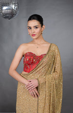 Madonna Floral Hand Embroidered Corset with Gold Saree