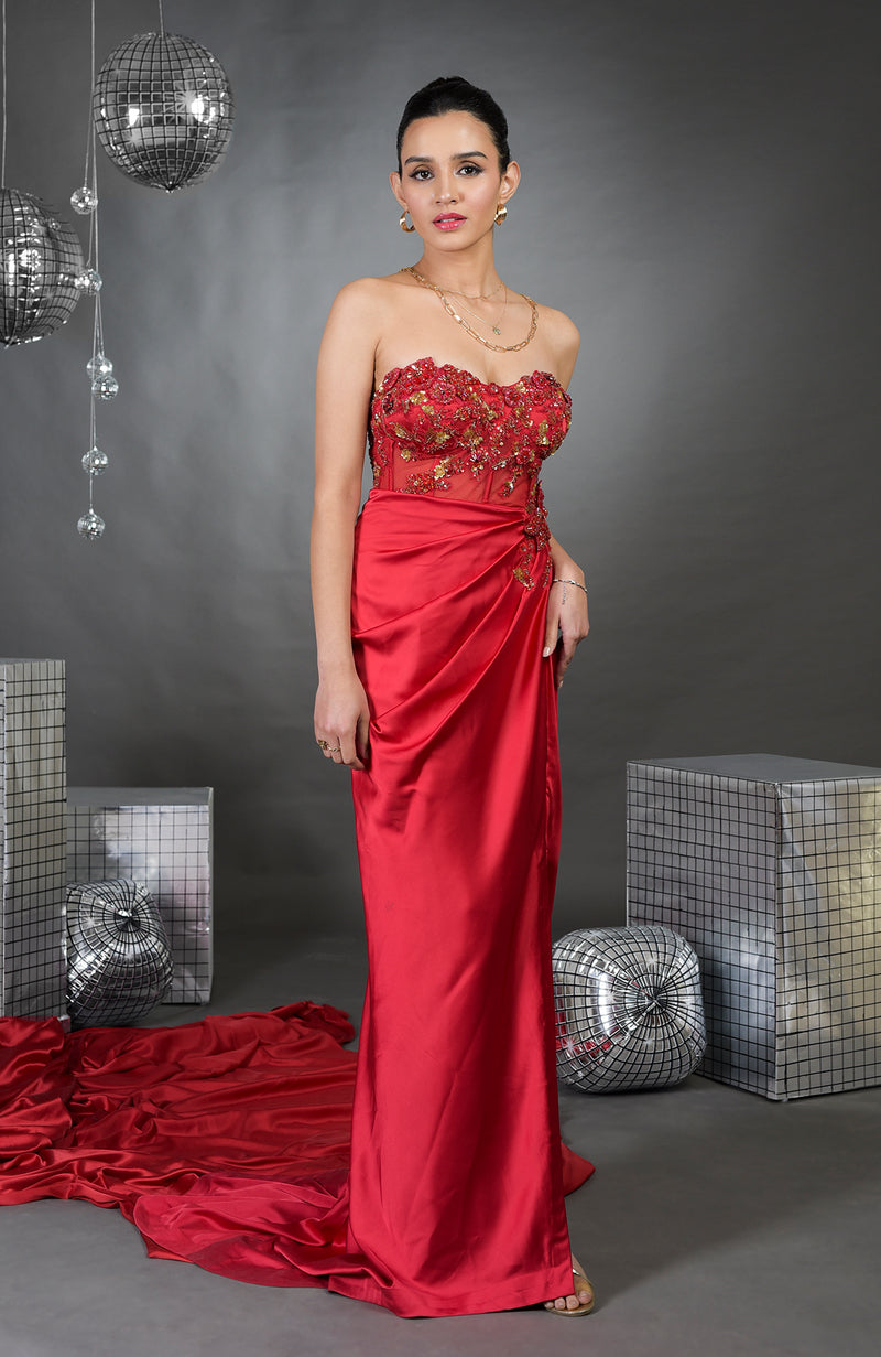 Red Strapless Sequin Prom and Evening Dress | Red Carpet Ready
