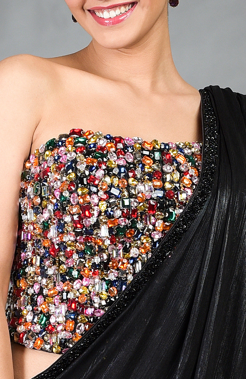Gemma Hand Embroidered Corset with Black Saree