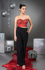 Madonna Pure Satin Floral Hand Embroidered Corset with Pants