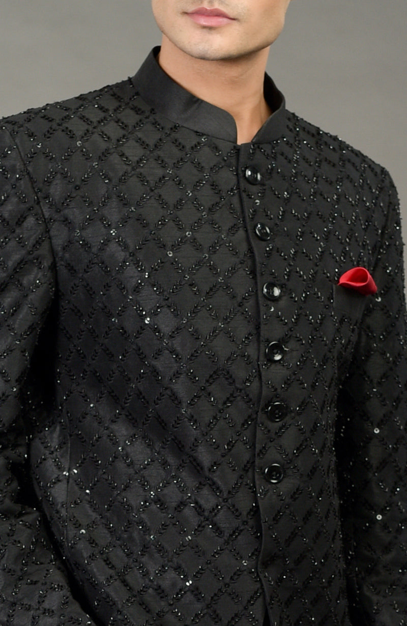 Black Chikankari Embellished Jacket Set