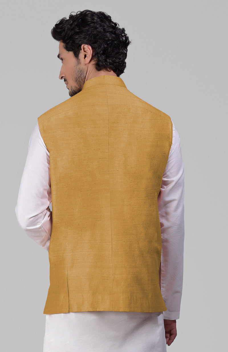 Gold Pure Raw Silk Waistcoat Bandi Jacket