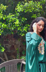Emerald Green Marori & Resham Embroidered Draped Skirt Set