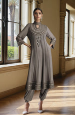 Taupe Grey Bead and Crystal Embroidered Kurta set