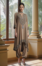 Taupe Beige Bead and Crystal Embroidered Kurta set